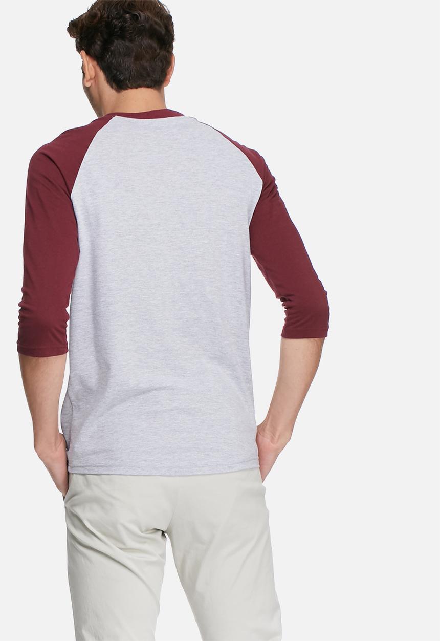 basicthread - 3/4 Raglan sleeve tee - grey & maroon