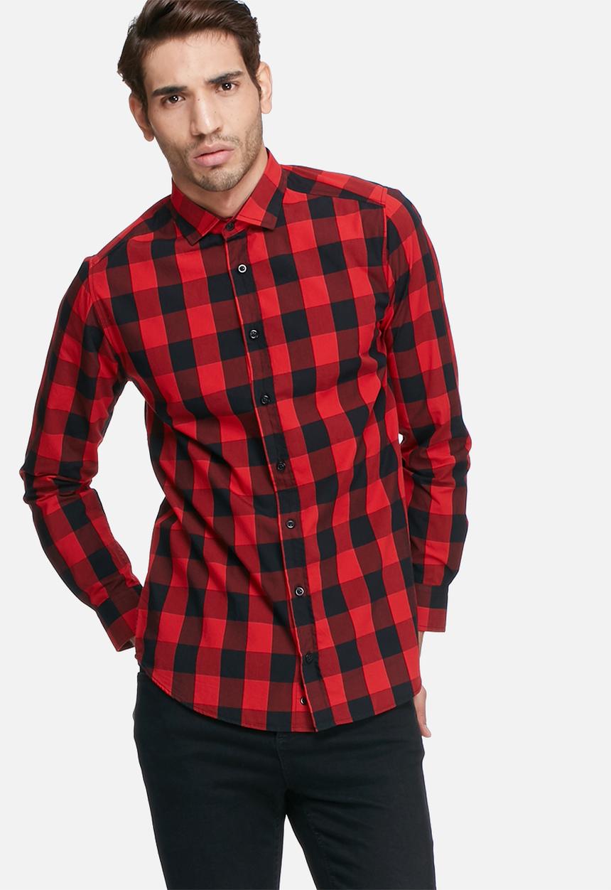 Check slim shirt - red / black