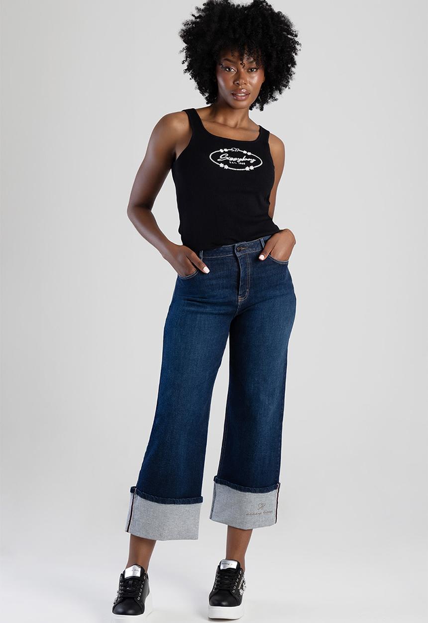 SISSY BOY - Skye: High Waist Wide Leg With Turn Up - Dark Vintage