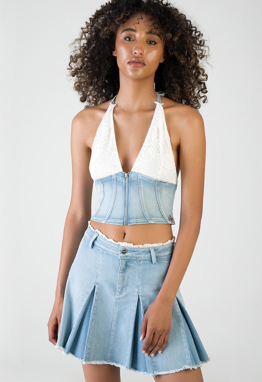 SISSY BOY - Nicole: Denim And Lace Top - Light Vintage