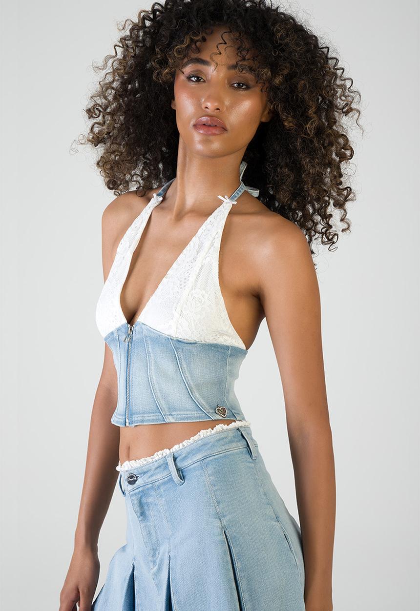 SISSY BOY - Nicole: Denim And Lace Top - Light Vintage