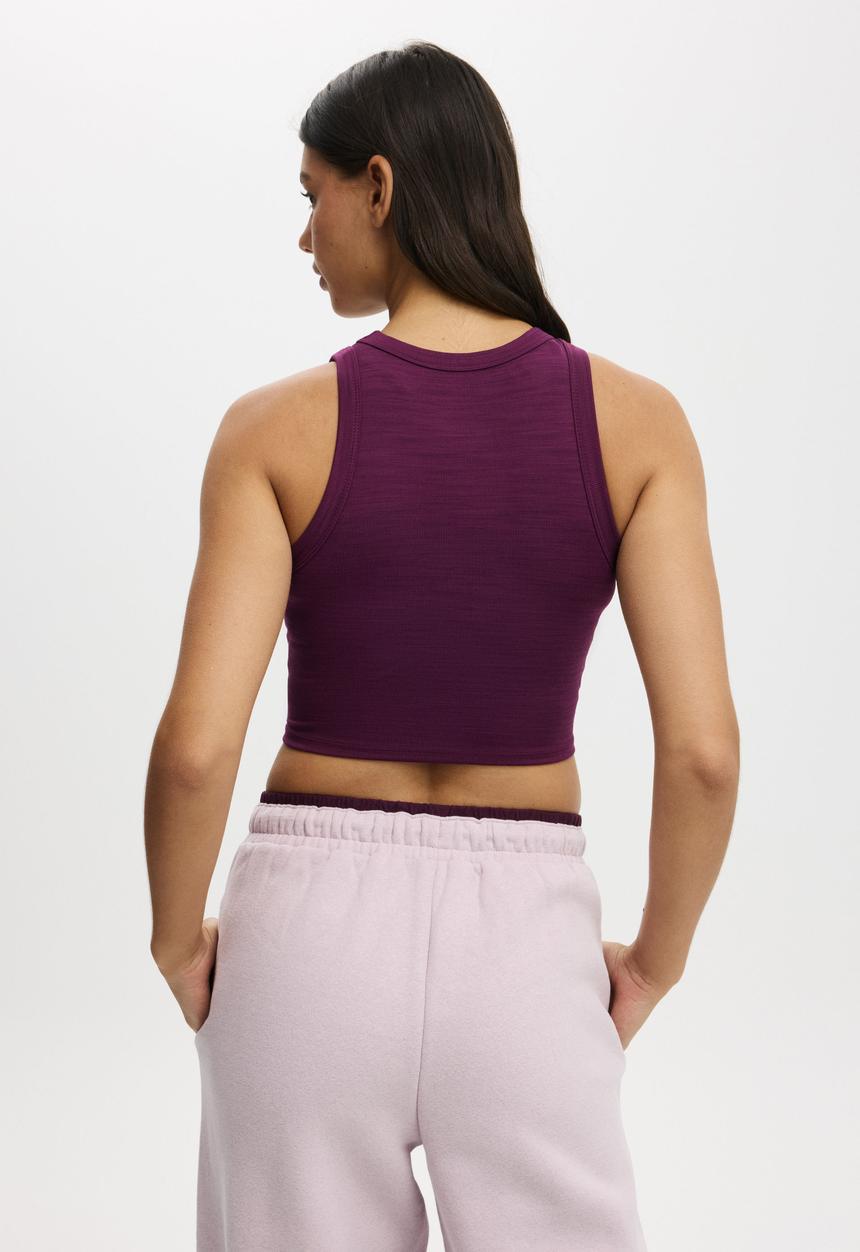 Cotton On - Active Rib Curved Hem Tank - Pickled Beet Marle