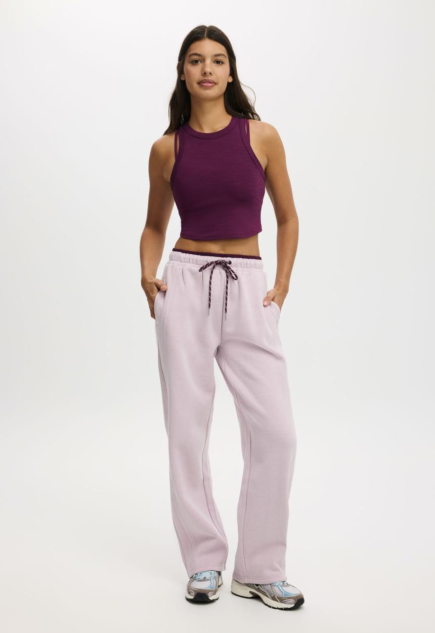 Cotton On - Active Rib Curved Hem Tank - Pickled Beet Marle