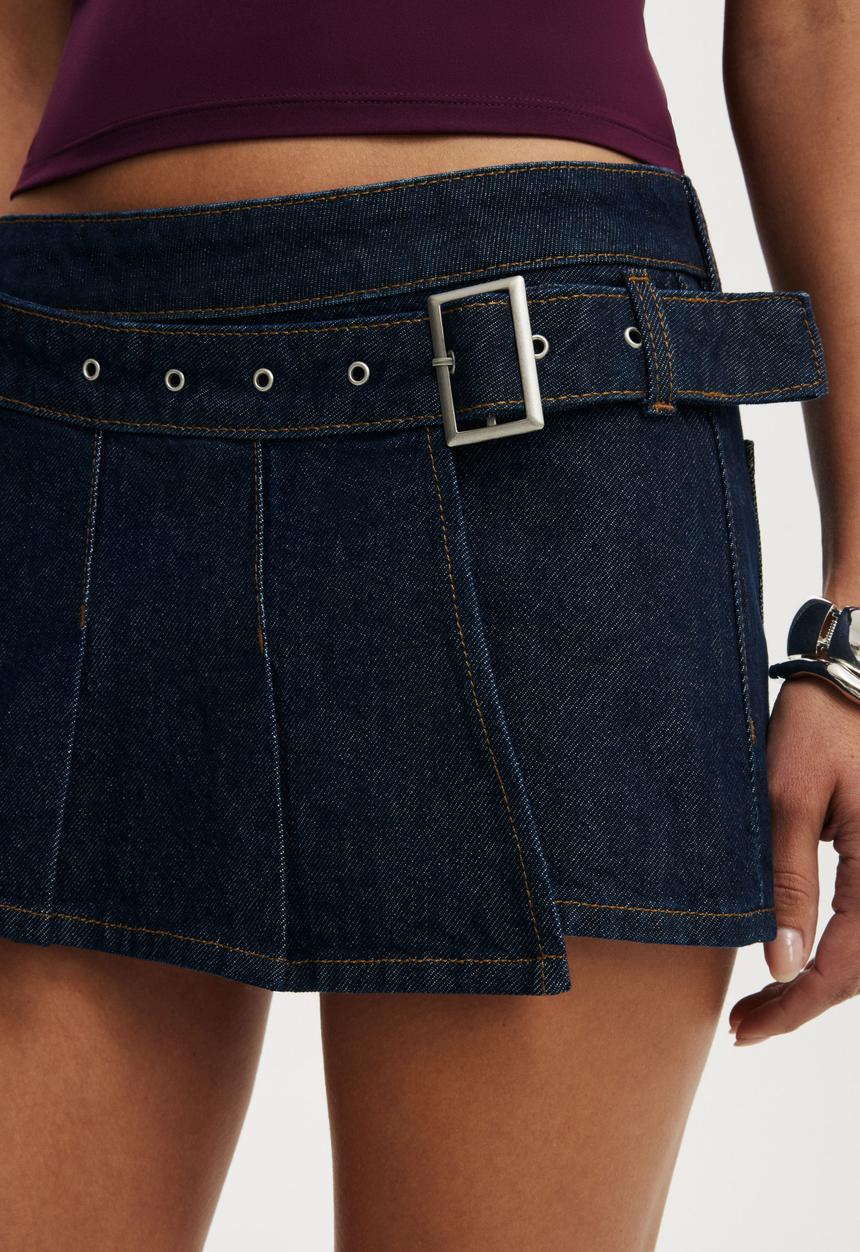 Cotton On - Pleated micro wrap skirt - aries blue