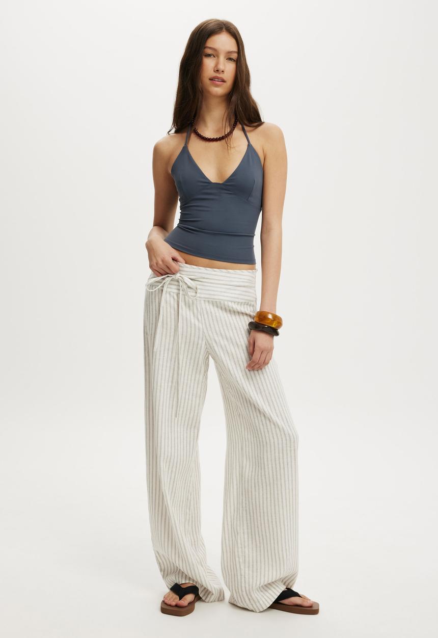 Cotton On - Juno Haven Pant - Rhea Pinstripe Dark Truffle