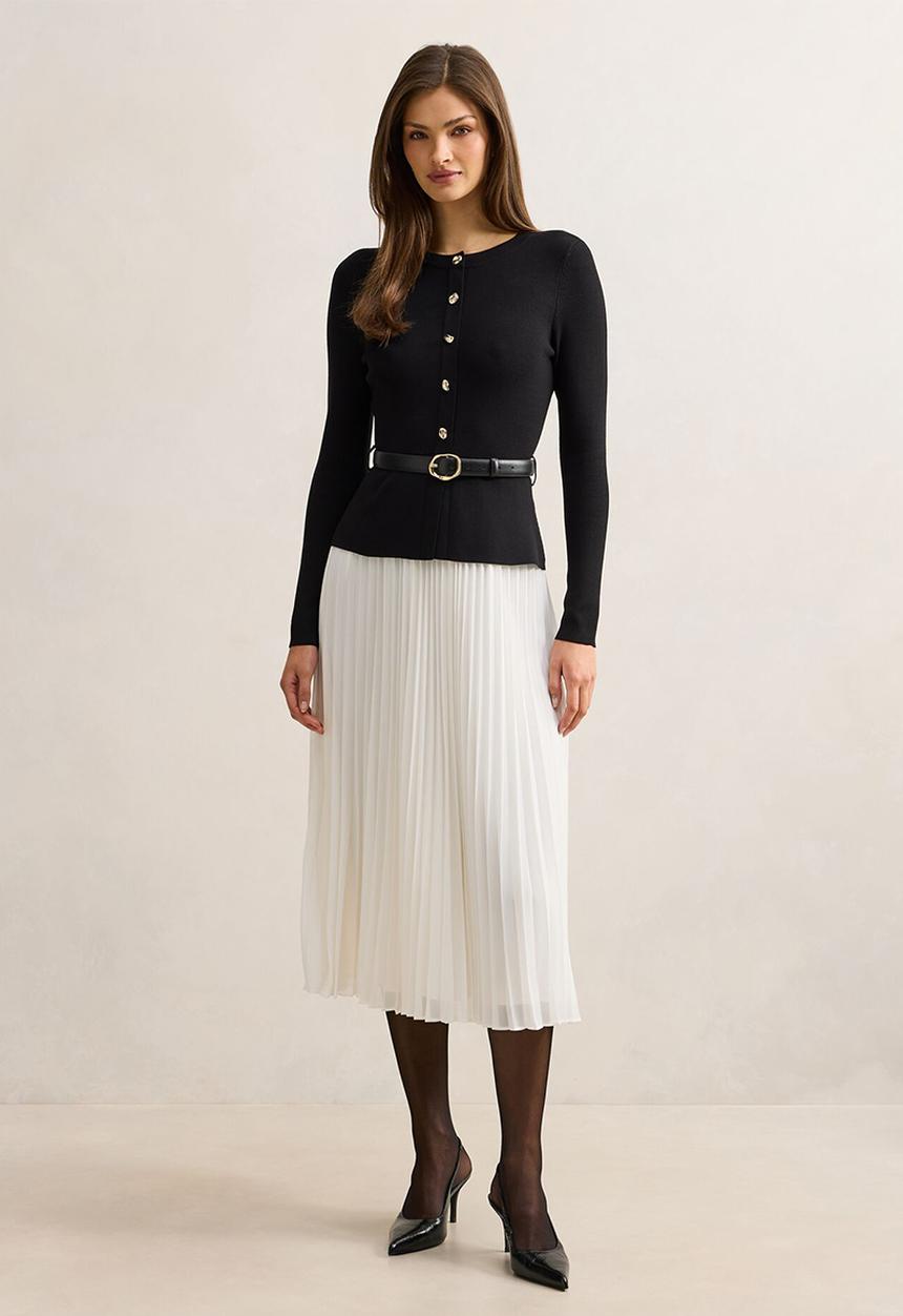 Forever New - Louisa woven mix knit dress in mono