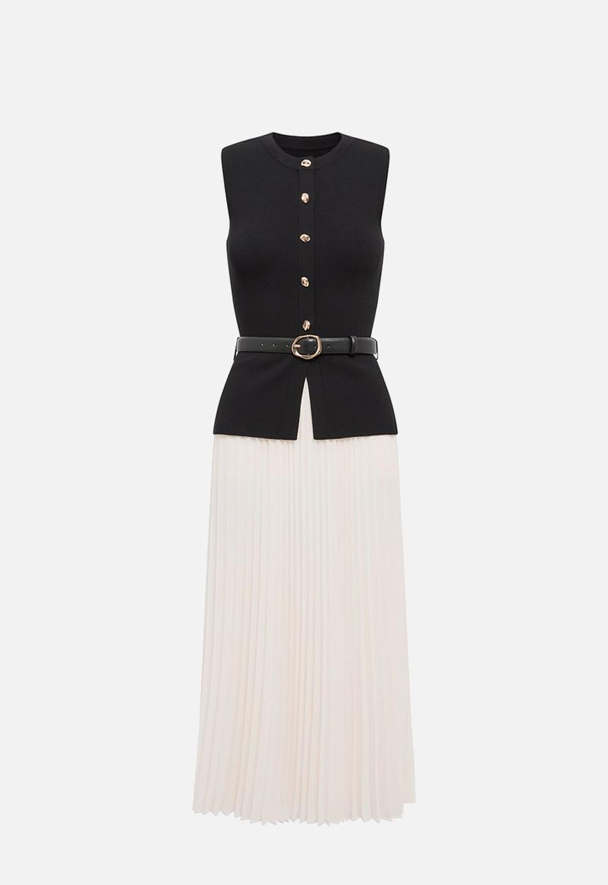 Forever New - Louisa woven mix knit dress in mono