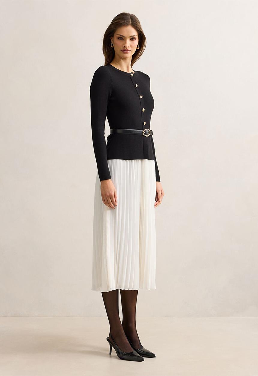 Forever New - Louisa woven mix knit dress in mono