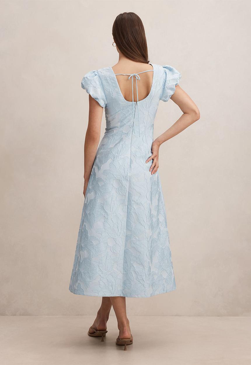 Forever New - Lily scoop jacquard midi dress in soft blue - blue