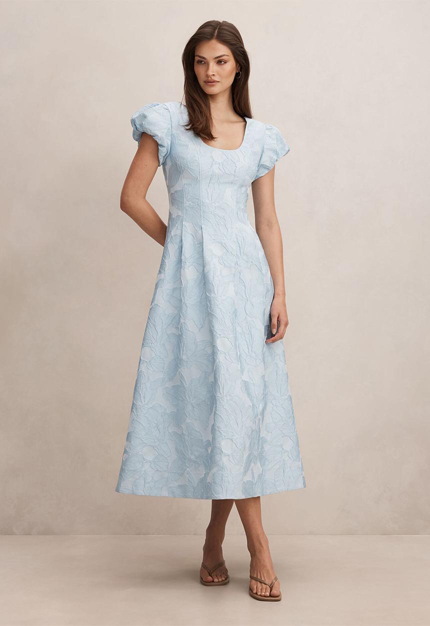 Forever New - Lily scoop jacquard midi dress in soft blue - blue