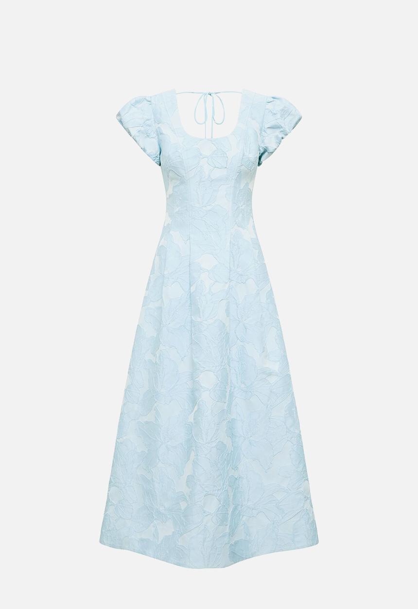 Forever New - Lily scoop jacquard midi dress in soft blue - blue