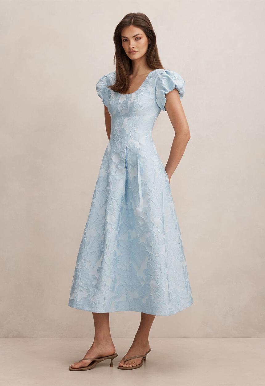 Forever New - Lily scoop jacquard midi dress in soft blue - blue