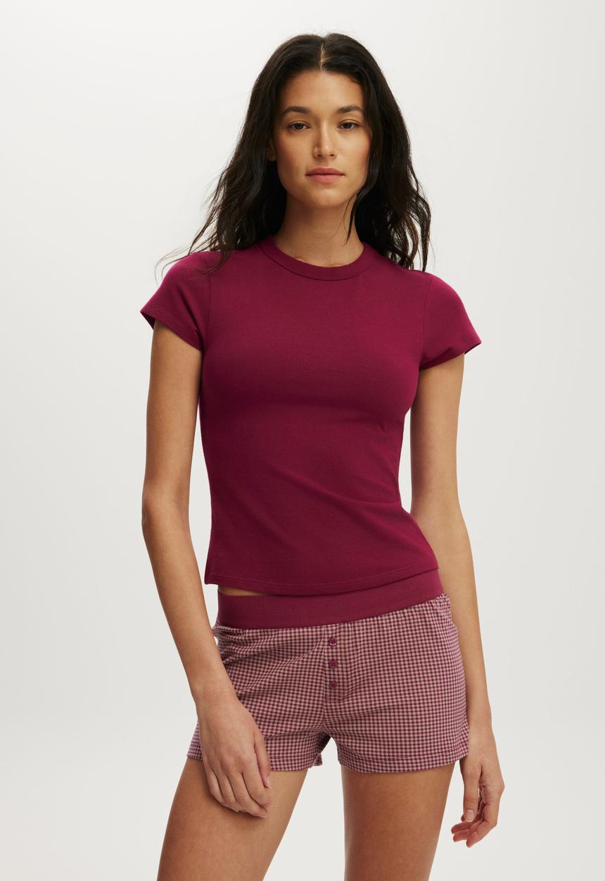 Cotton On - Dreamy soft boyshort - crushed berry/all spice miccy check