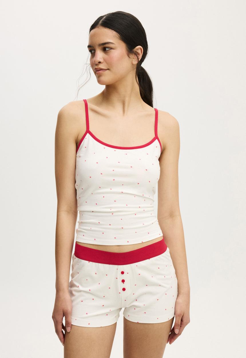 Cotton On - Dreamy soft boyshort - coconut milk/ spicy red heart ditsy