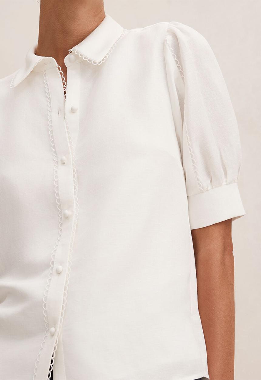 Forever New - Finley trim detail blouse in porcelain