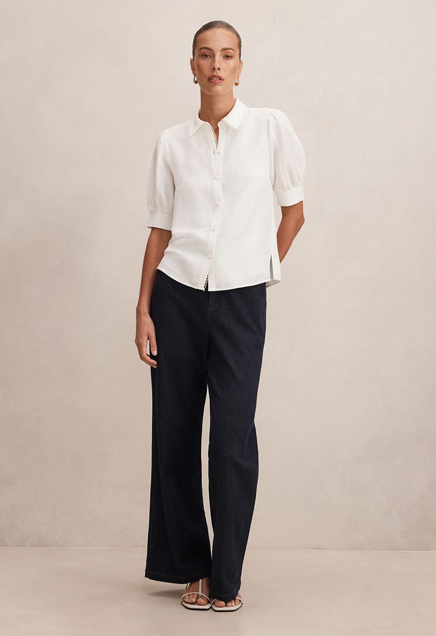 Forever New - Finley trim detail blouse in porcelain