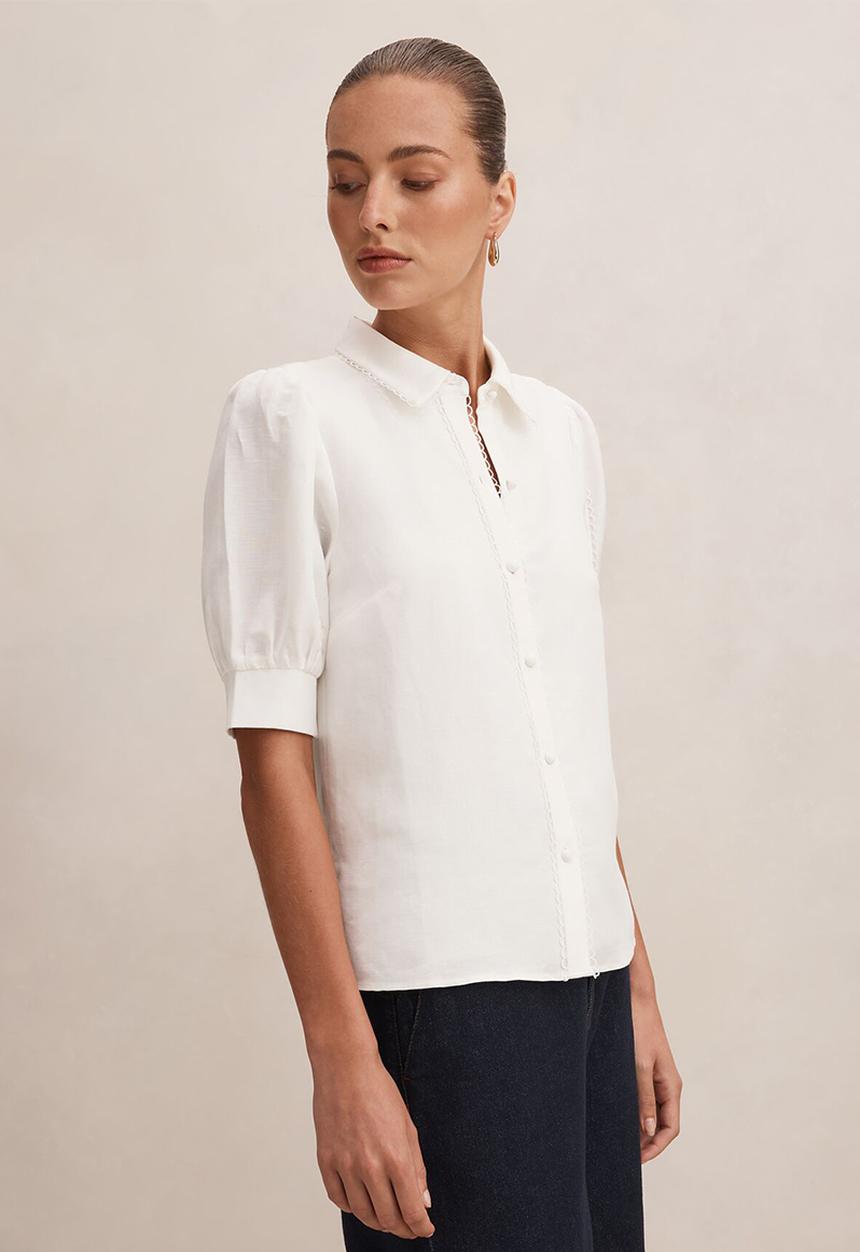 Forever New - Finley trim detail blouse in porcelain