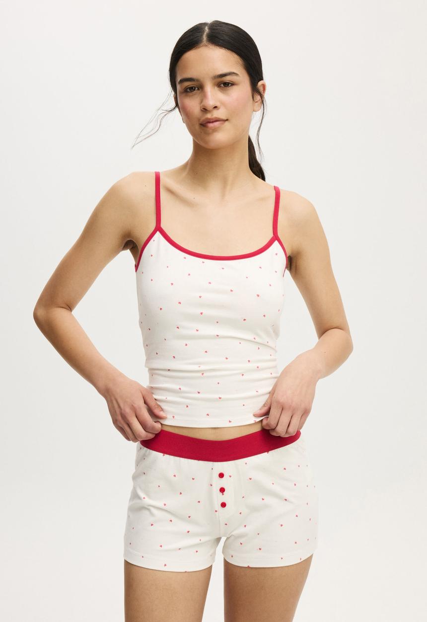 Cotton On - Dreamy soft longline cami - coconut milk/ spicy red heart ditsy
