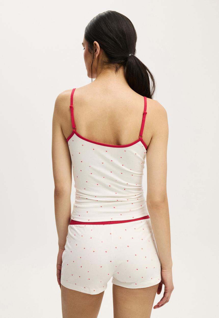 Cotton On - Dreamy soft longline cami - coconut milk/ spicy red heart ditsy