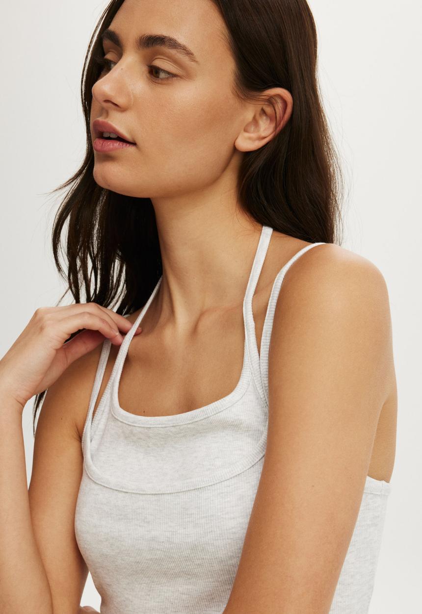 Cotton On - Double layer cami - light grey marle
