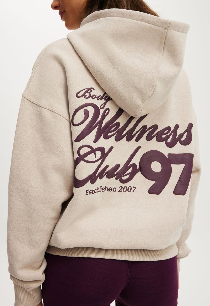 Cotton On - Plush Premium Graphic Hoodie - Sesame Marle/Bw Club
