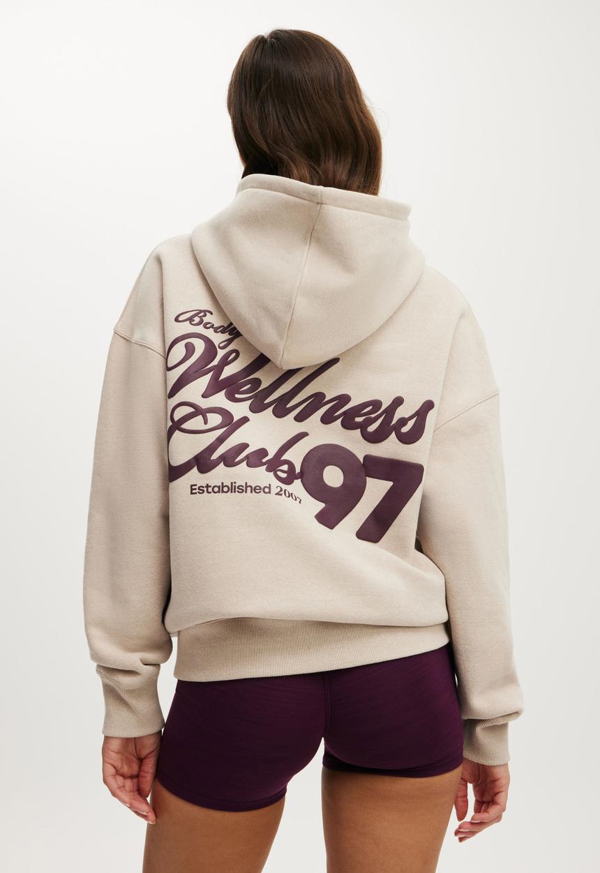 Cotton On - Plush Premium Graphic Hoodie - Sesame Marle/Bw Club