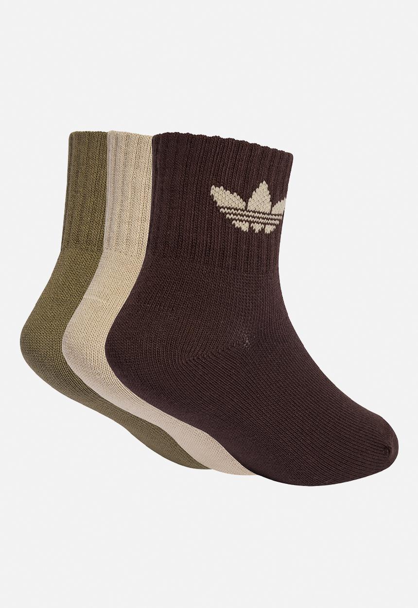 adidas Originals - Kids Ankle Sock - Stone Khaki/Olive Strata/Aurora Coffee