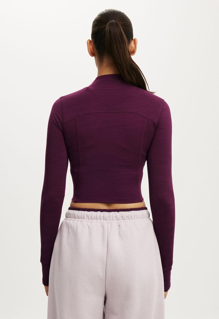Cotton On - Ultra Soft Contour Long Sleeve Zip Through - Pickled Beet Marle