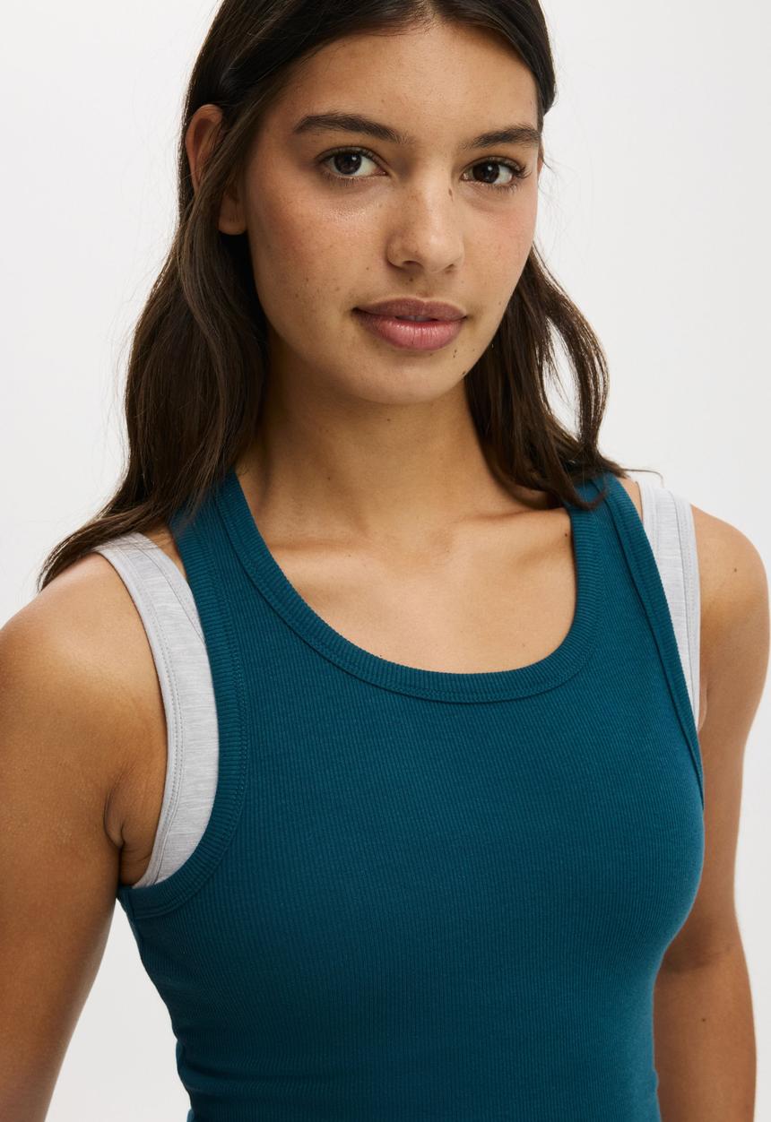 Cotton On - Active Core Rib Racer Tank - Tidal Teal