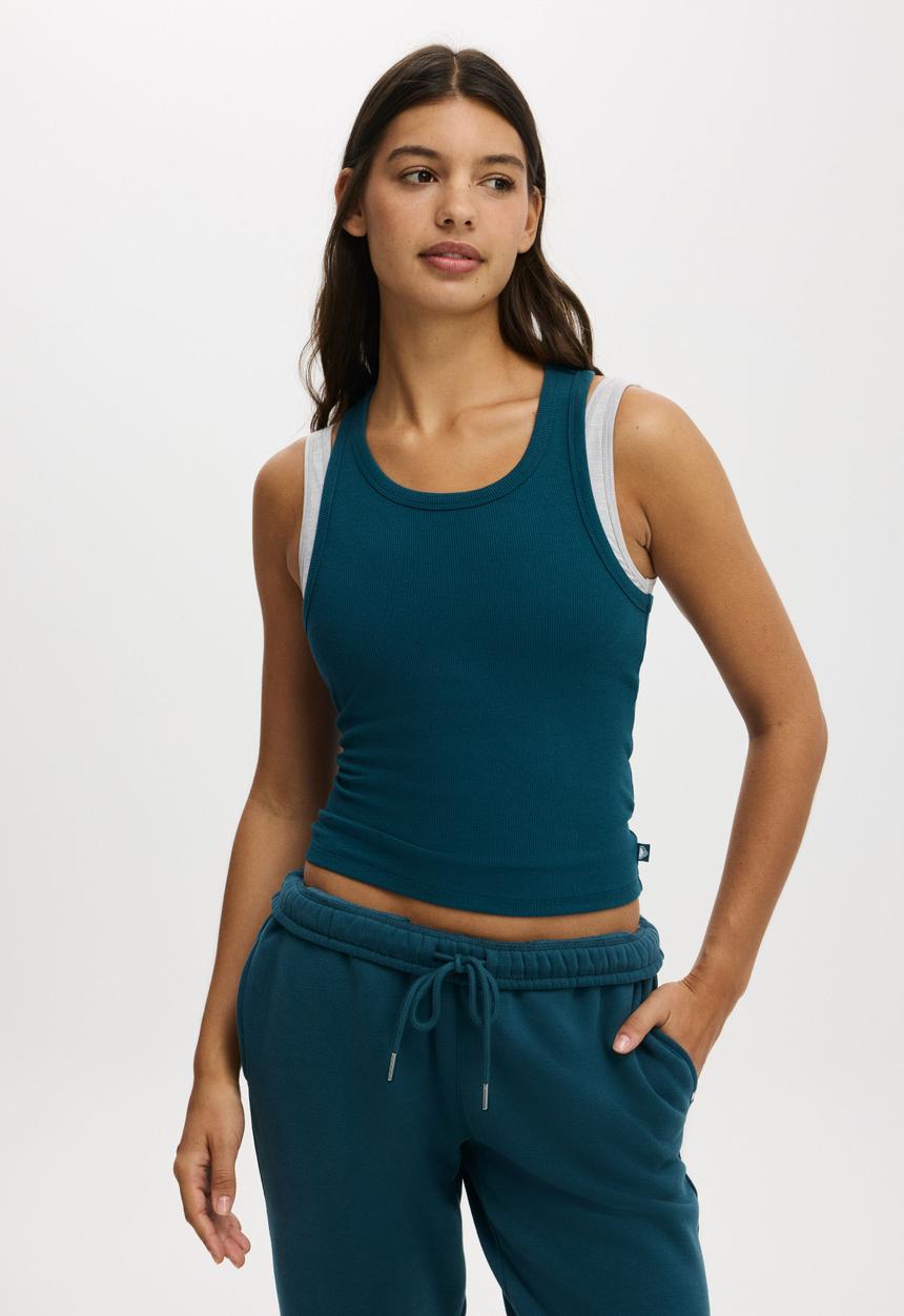 Cotton On - Active Core Rib Racer Tank - Tidal Teal