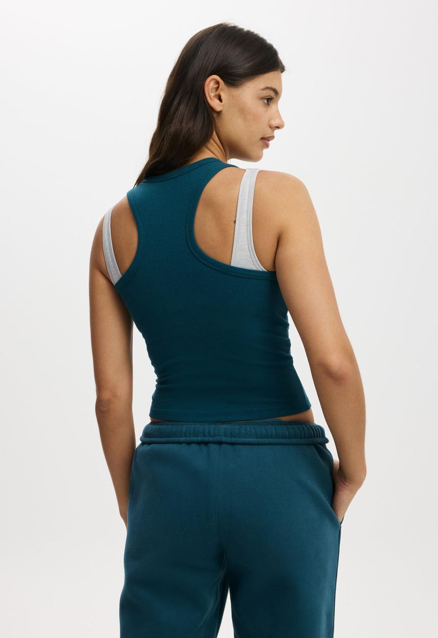 Cotton On - Active Core Rib Racer Tank - Tidal Teal