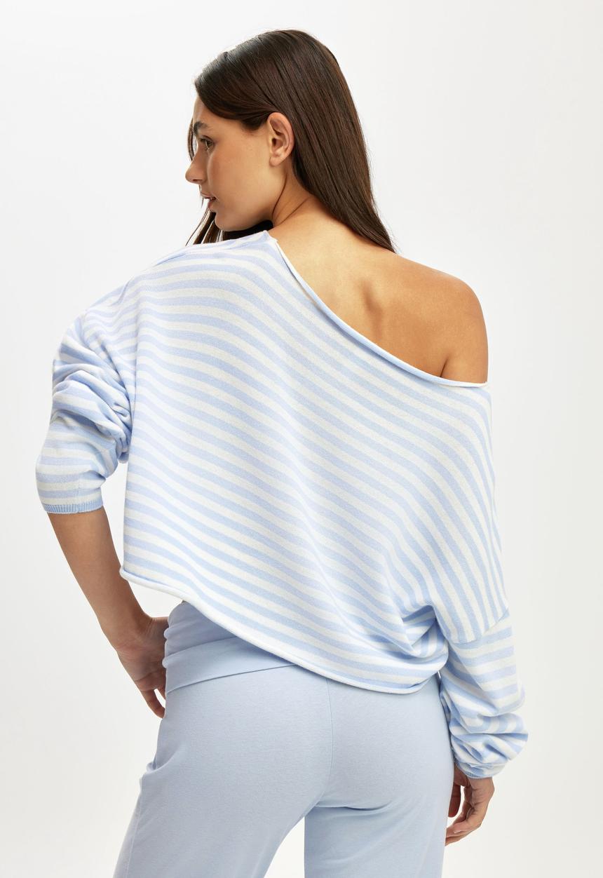 Cotton On - Off the shoulder cropped knit - violet blue/coconut milk gracie stripe