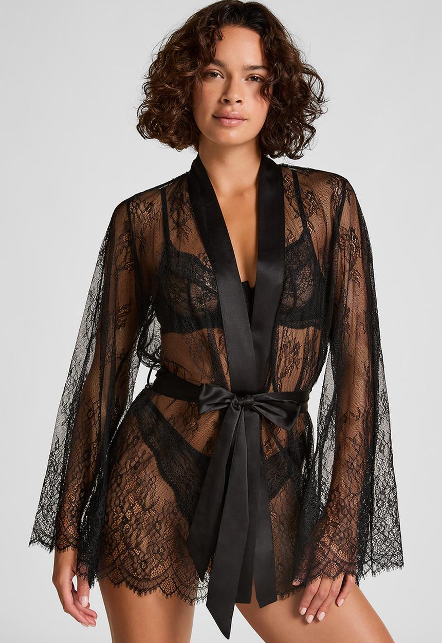 Hunkemoller - Kimono allover lace - caviar