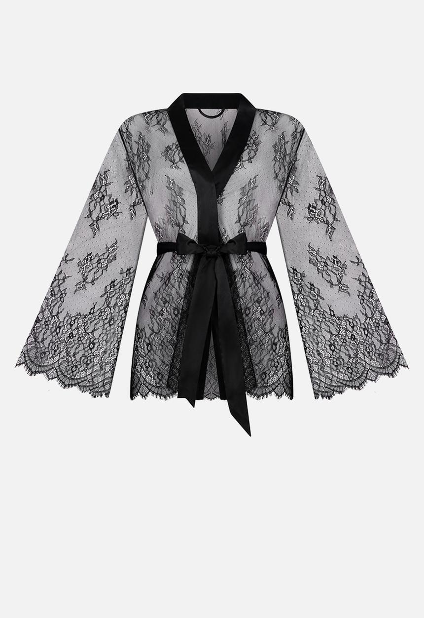 Hunkemoller - Kimono allover lace - caviar