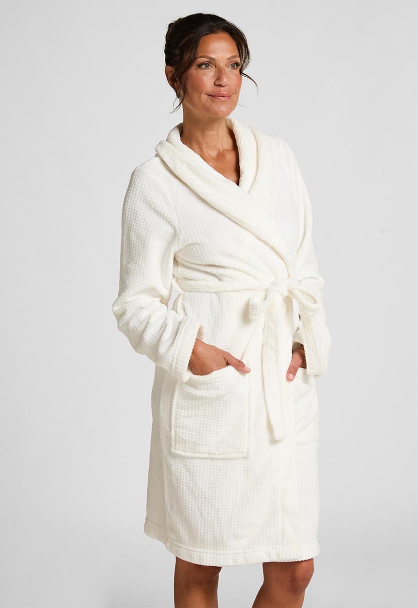 Hunkemoller - Robe short flannel fleece emb - white