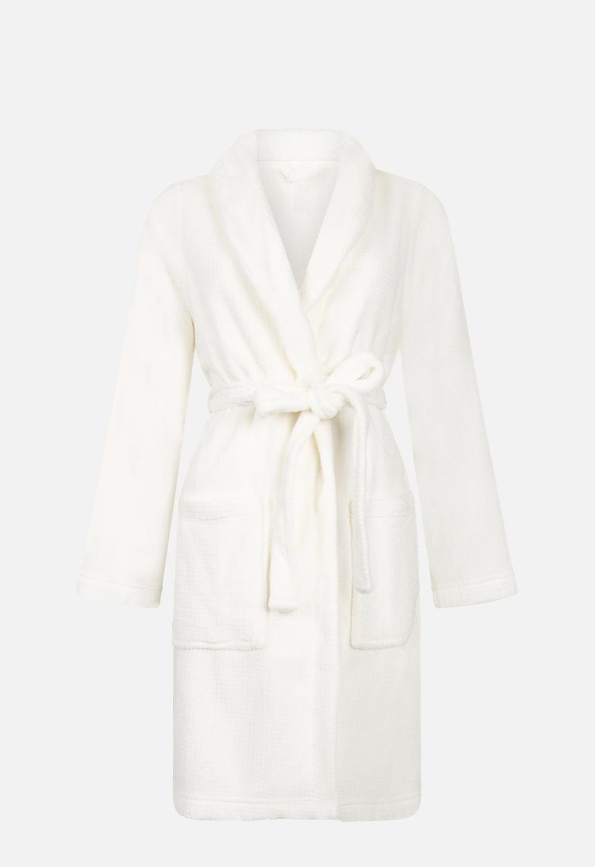 Hunkemoller - Robe short flannel fleece emb - white