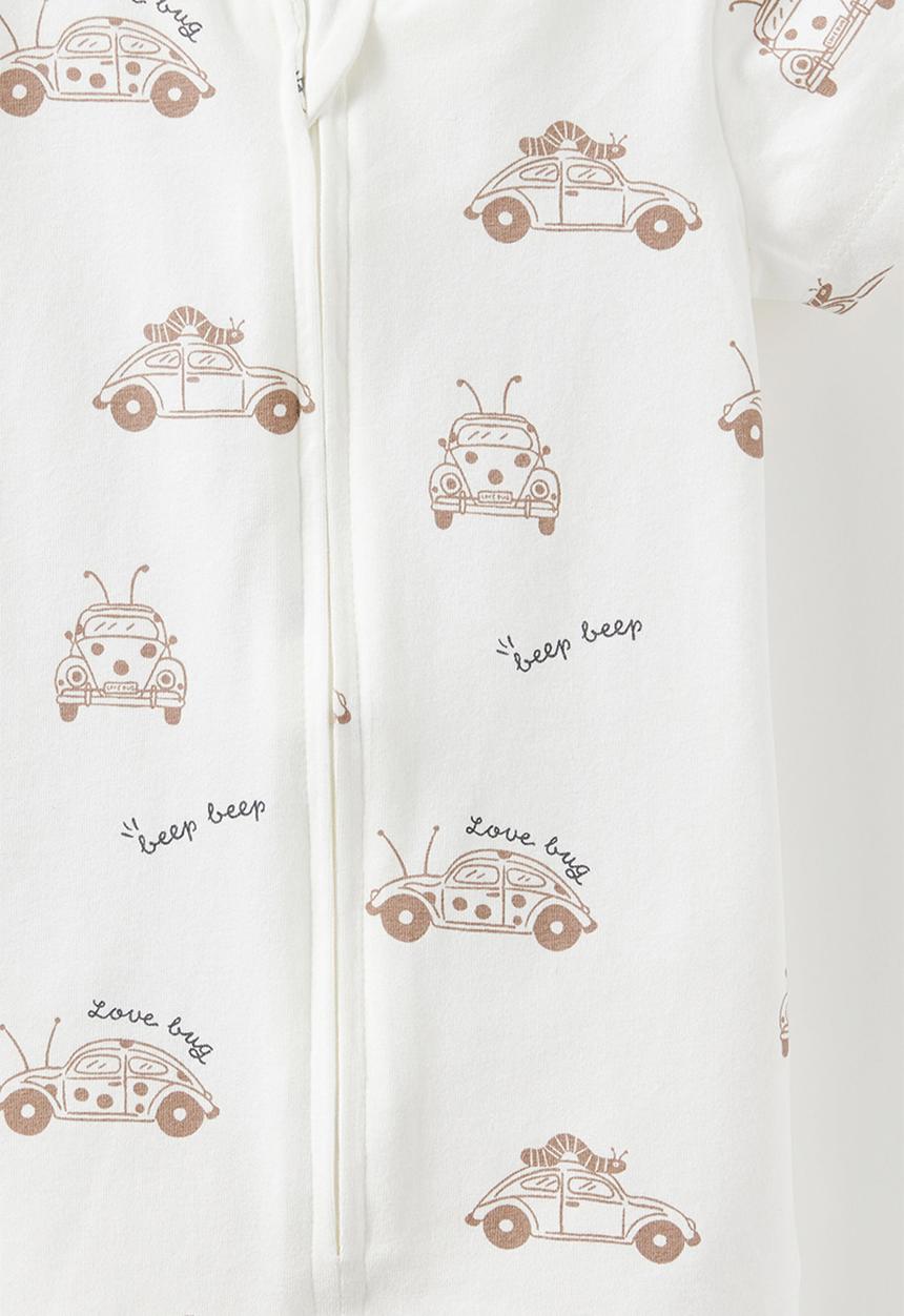 Cotton On - The Short Sleeve Zip Romper -  Vanilla/Beep Beep Love Bug