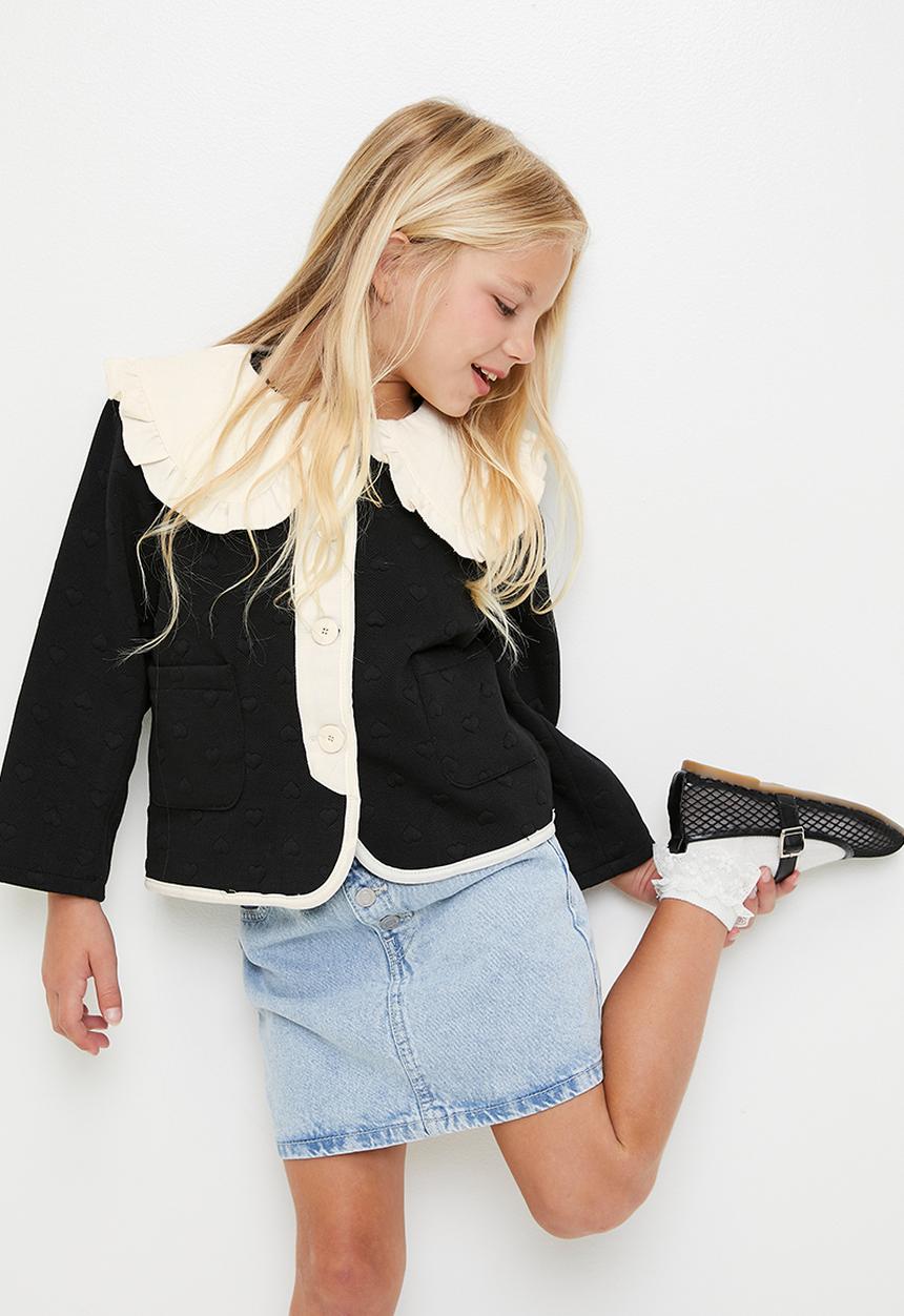 Pop Candy - Frilled Peter Pan collar jacket - black/cream