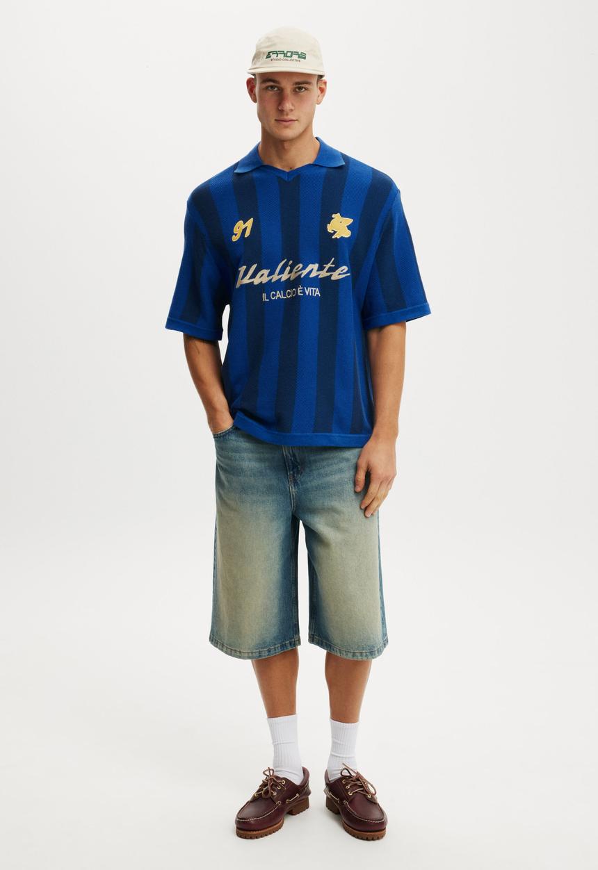 Cotton On - Knitted Sports Polo - Navy Stripe