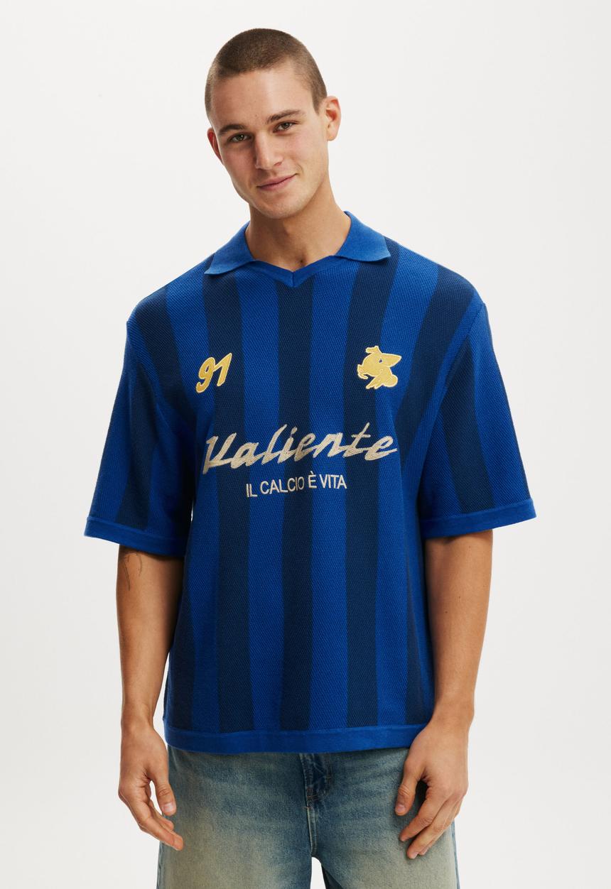 Cotton On - Knitted Sports Polo - Navy Stripe