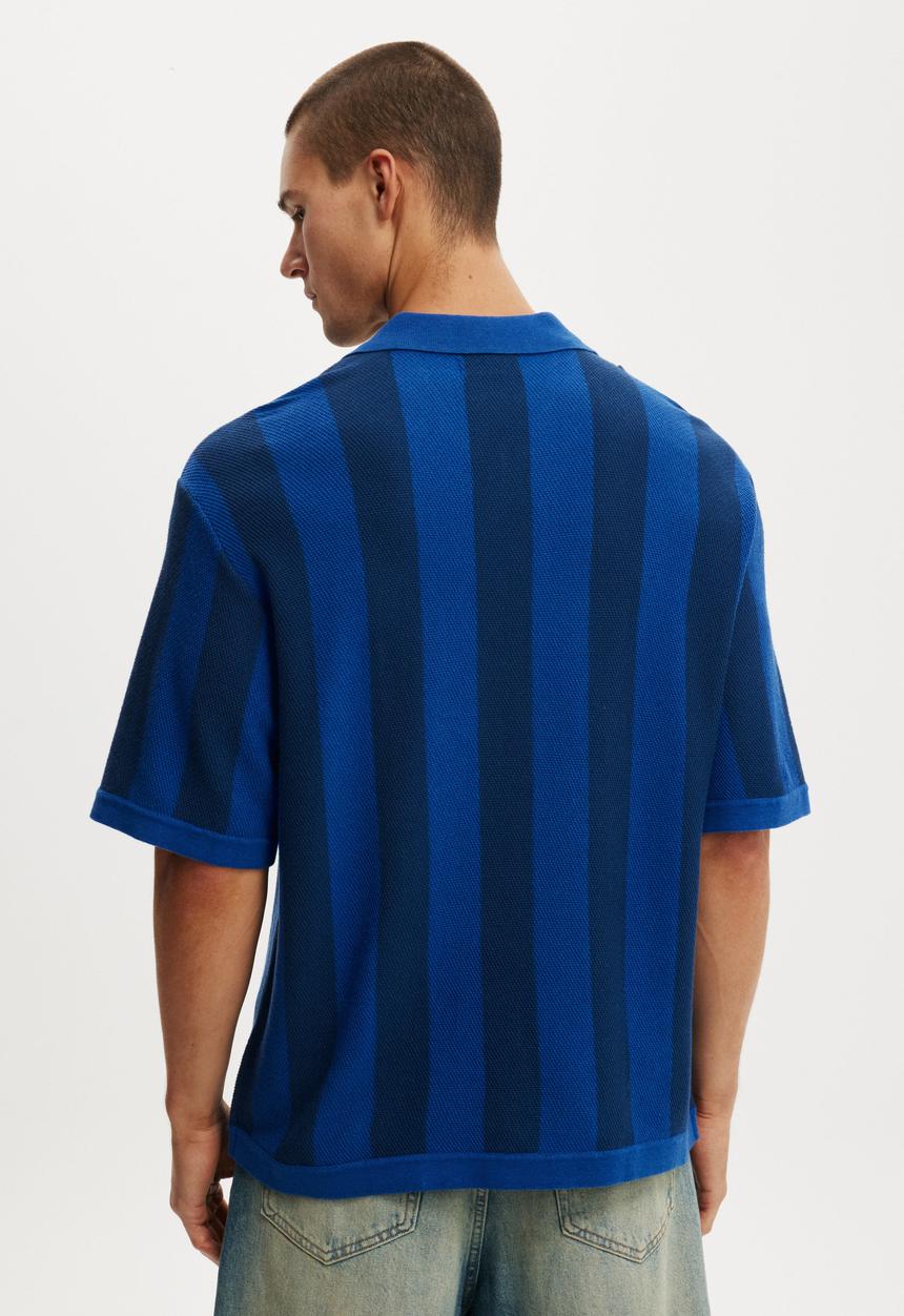 Cotton On - Knitted Sports Polo - Navy Stripe