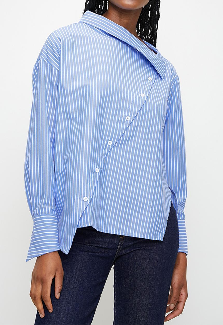 Trendyol - Limited edition collar detailed striped woven shirt - blue