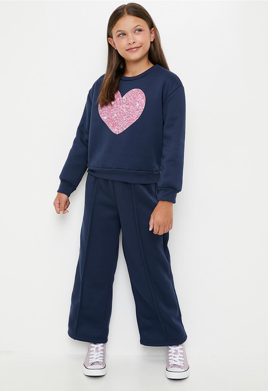 Pop Candy - Sweater & wide leg sweatpant set - navy/pink heart