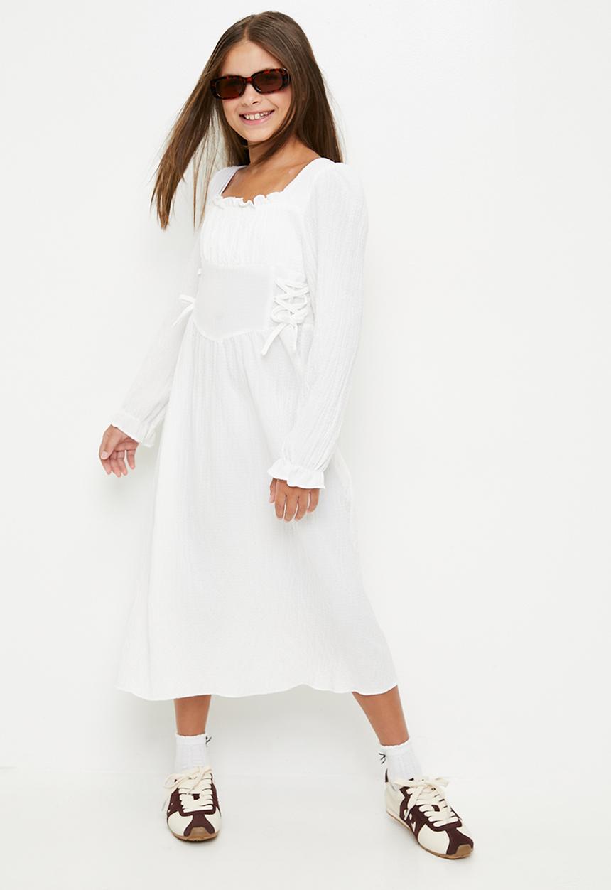 Pop Candy - Mock corset waist dress - white