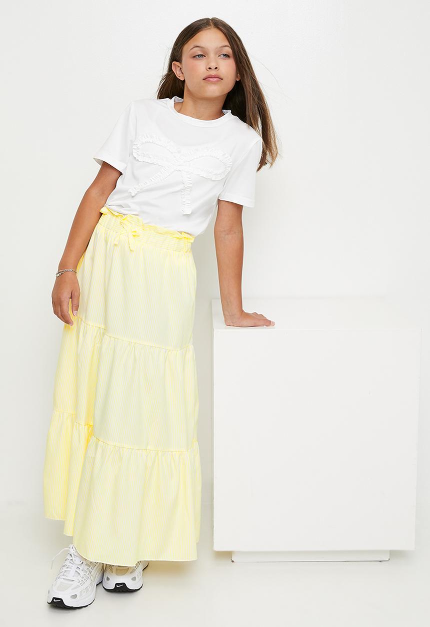 Pop Candy - Tee & tiered maxi skirt set - white/yellow
