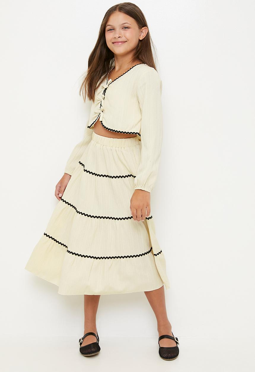 Pop Candy - Tie top & tiered skirt set - cream/black