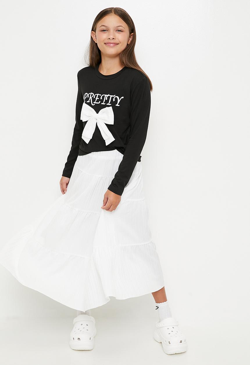 Pop Candy - Long sleeve tee & tiered maxi skirt - black/white/bow