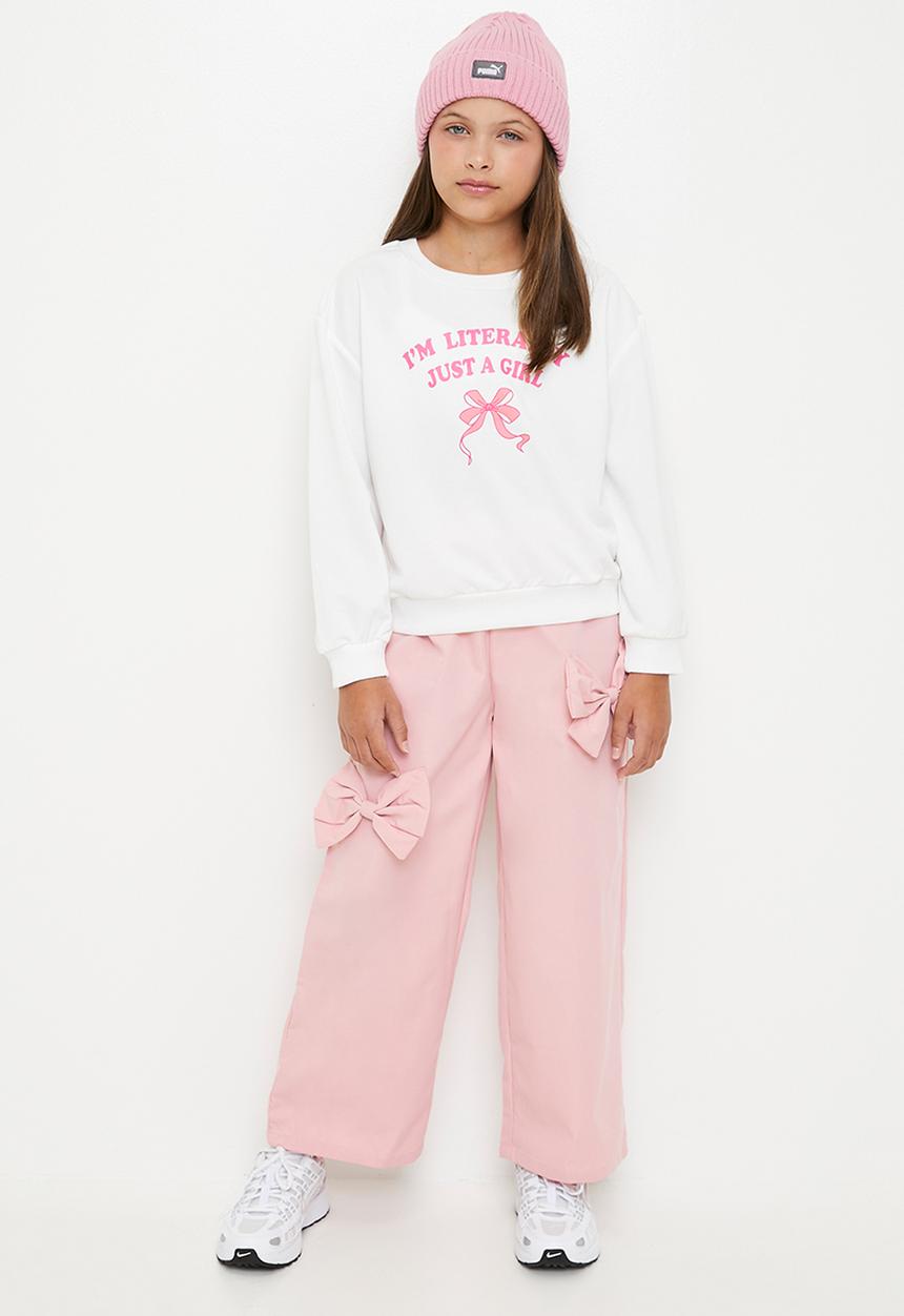 Pop Candy - Sweater & wide leg sweatpant set - white/pink