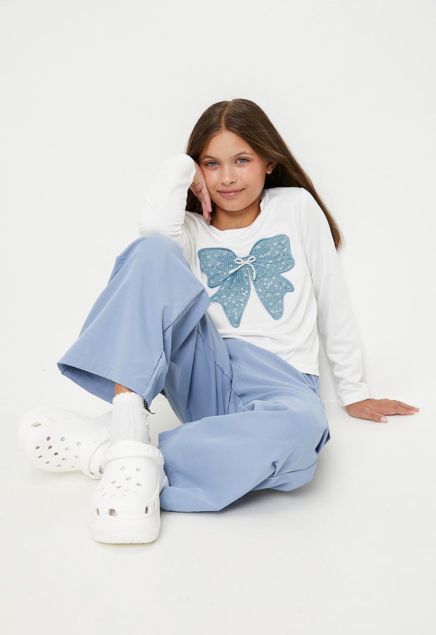Pop Candy - Long sleeve tee & cargo pants set - white/blue/bow