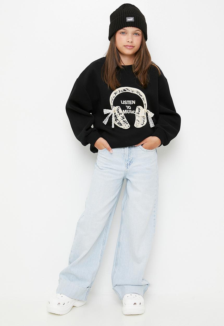 Pop Candy - Lace applique sweatshirt - black